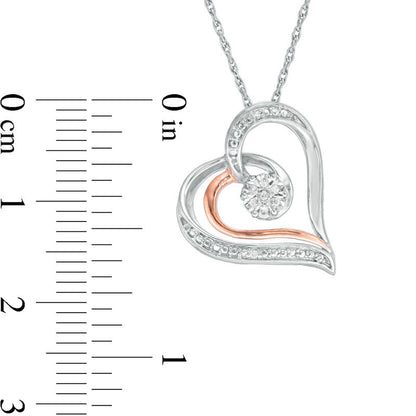 Natural Diamond Accent Heart Pendant in Sterling Silver and 10K Rose Gold