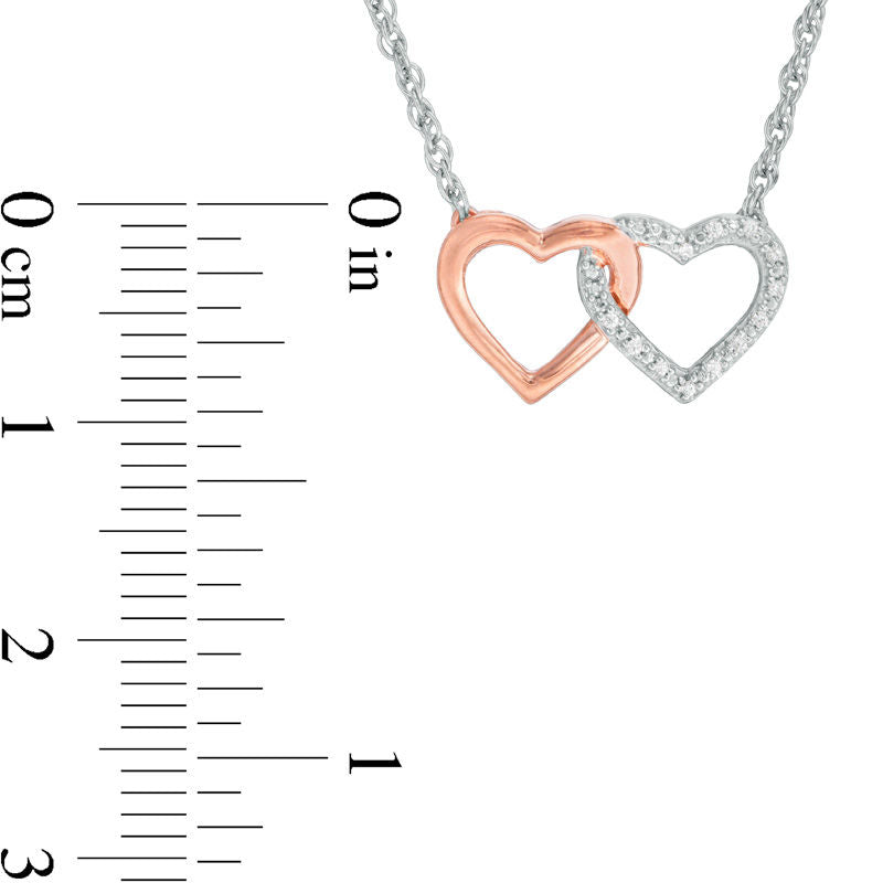 Natural Diamond Accent Interlocking Hearts Necklace in Sterling Silver and 10K Rose Gold - 17.5"