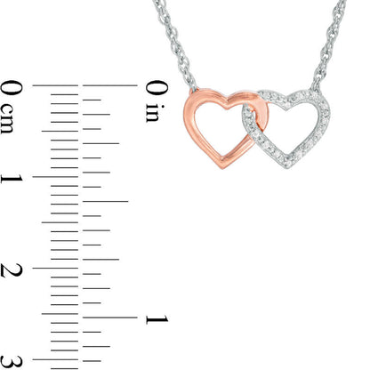 Natural Diamond Accent Interlocking Hearts Necklace in Sterling Silver and 10K Rose Gold - 17.5"