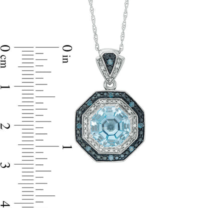 Blue Topaz and 0.17 CT. T.W. Enhanced Blue and White Natural Diamond Double Frame Drop Pendant in Sterling Silver