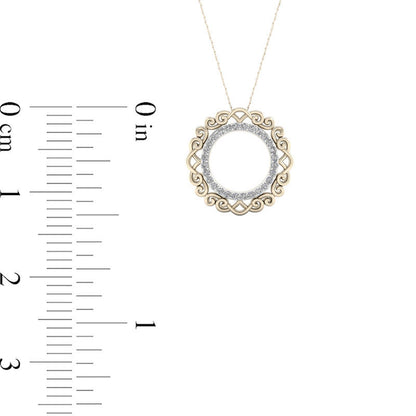 0.2 CT. T.W. Natural Diamond Circle Filigree Pendant in 10K Yellow Gold