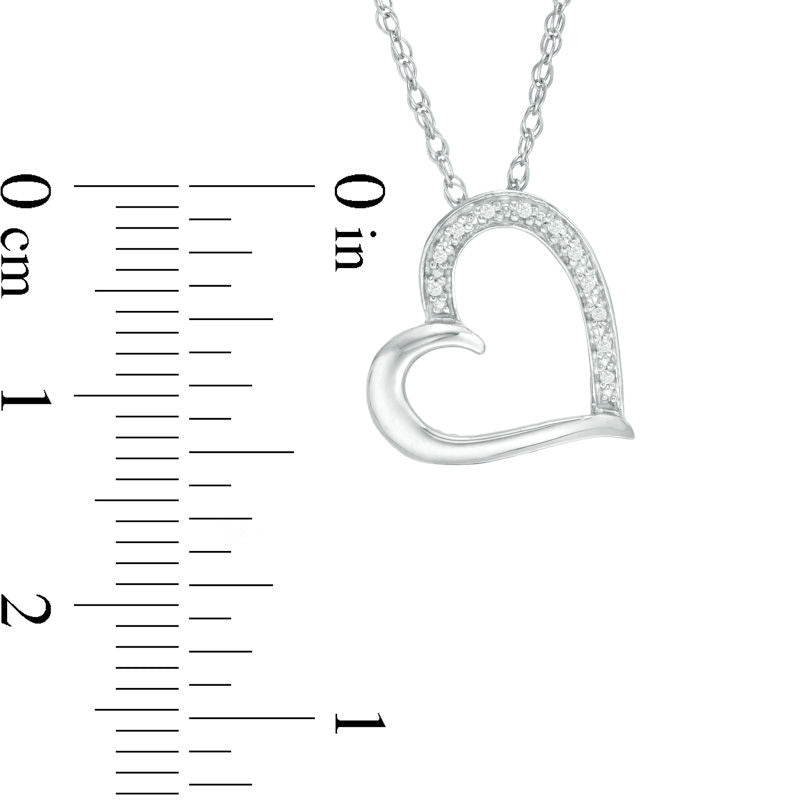 Natural Diamond Accent Tilted Heart Pendant in 10K White Gold