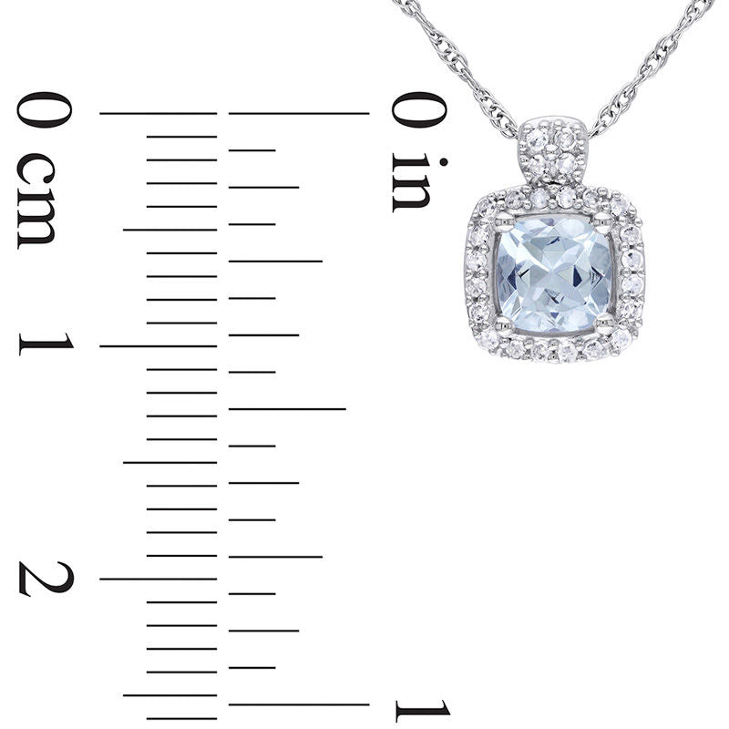 5.0mm Cushion-Cut Aquamarine and 0.1 CT. T.W. Natural Diamond Frame Pendant in 10K White Gold - 17"