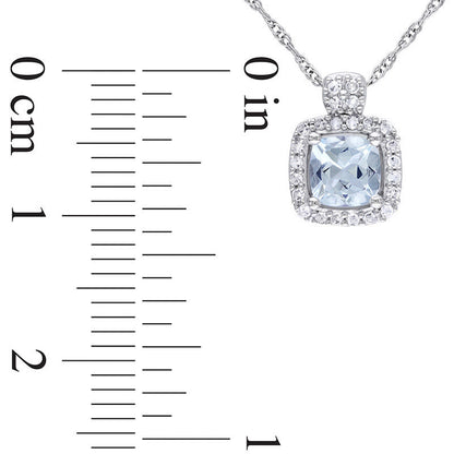 5.0mm Cushion-Cut Aquamarine and 0.1 CT. T.W. Natural Diamond Frame Pendant in 10K White Gold - 17"