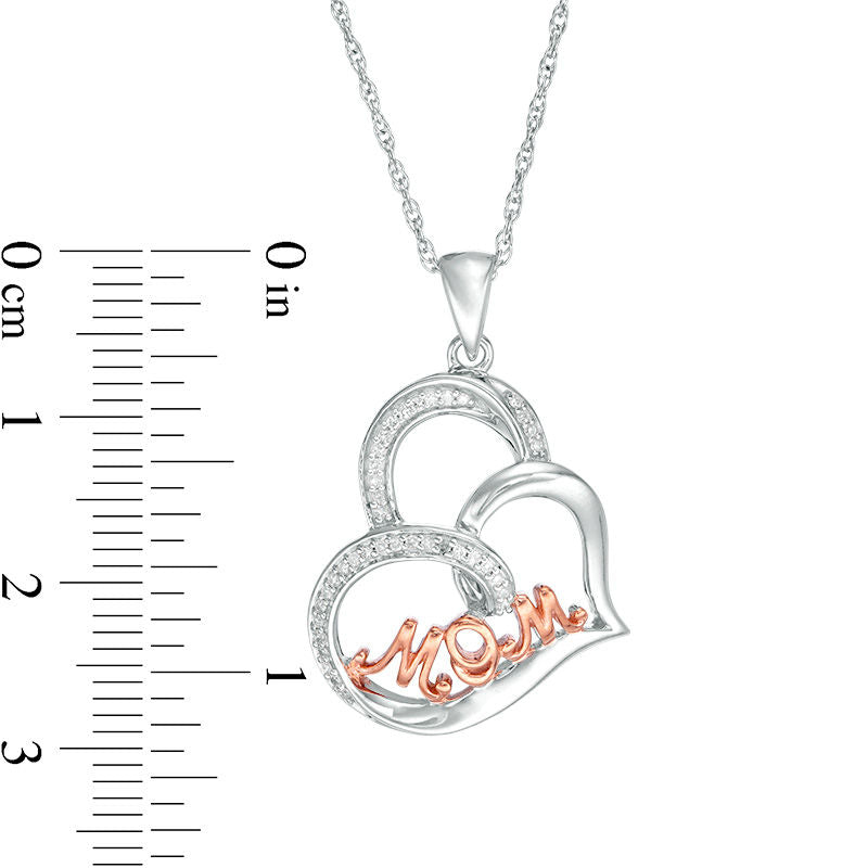 0.1 CT. T.W. Natural Diamond "MOM" Tilted Heart Pendant in Sterling Silver with 14K Rose Gold Plate