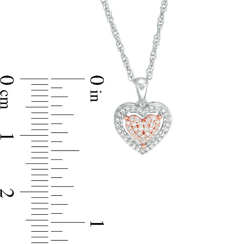 0.17 CT. T.W. Composite Natural Diamond Heart Frame Pendant in Sterling Silver and 10K Rose Gold