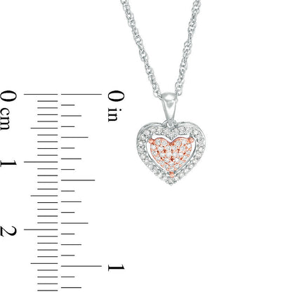 0.17 CT. T.W. Composite Natural Diamond Heart Frame Pendant in Sterling Silver and 10K Rose Gold