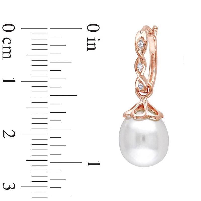 9.0 - 9.5mm Baroque Cultured Freshwater Pearl and Diamond Accent Twisted Drop Hoop Earrings in 10K Rose Gold