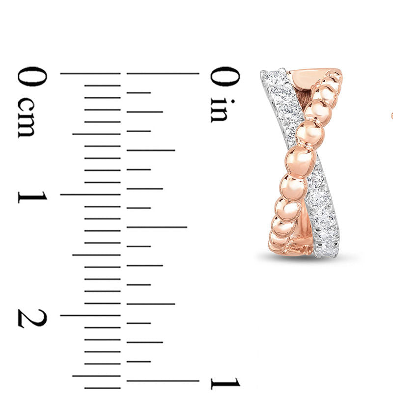 0.5 CT. T.W. Diamond Beaded Crossover Hoop Earrings in 10K Two-Tone Gold