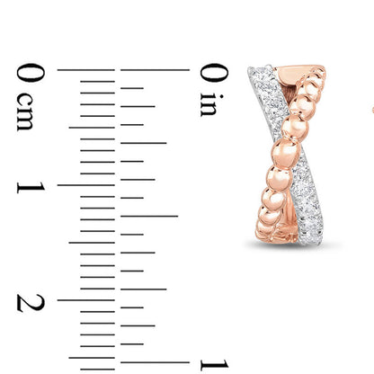 0.5 CT. T.W. Diamond Beaded Crossover Hoop Earrings in 10K Two-Tone Gold