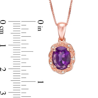 Oval Amethyst and Natural Diamond Accent Pinwheel Frame Pendant in Sterling Silver with 14K Rose Gold Plate