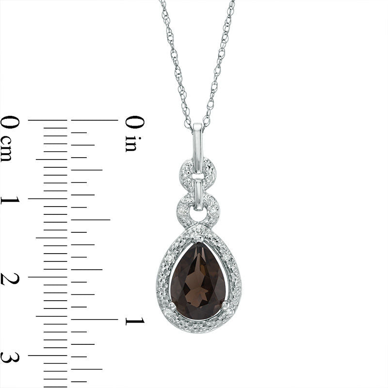 Pear-Shaped Smoky Quartz and Natural Diamond Accent Frame Triple Drop Pendant in 10K White Gold
