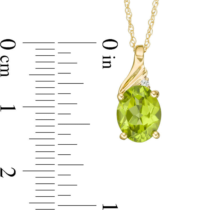Oval Peridot and Natural Diamond Accent Swirl Top Pendant in 10K Yellow Gold