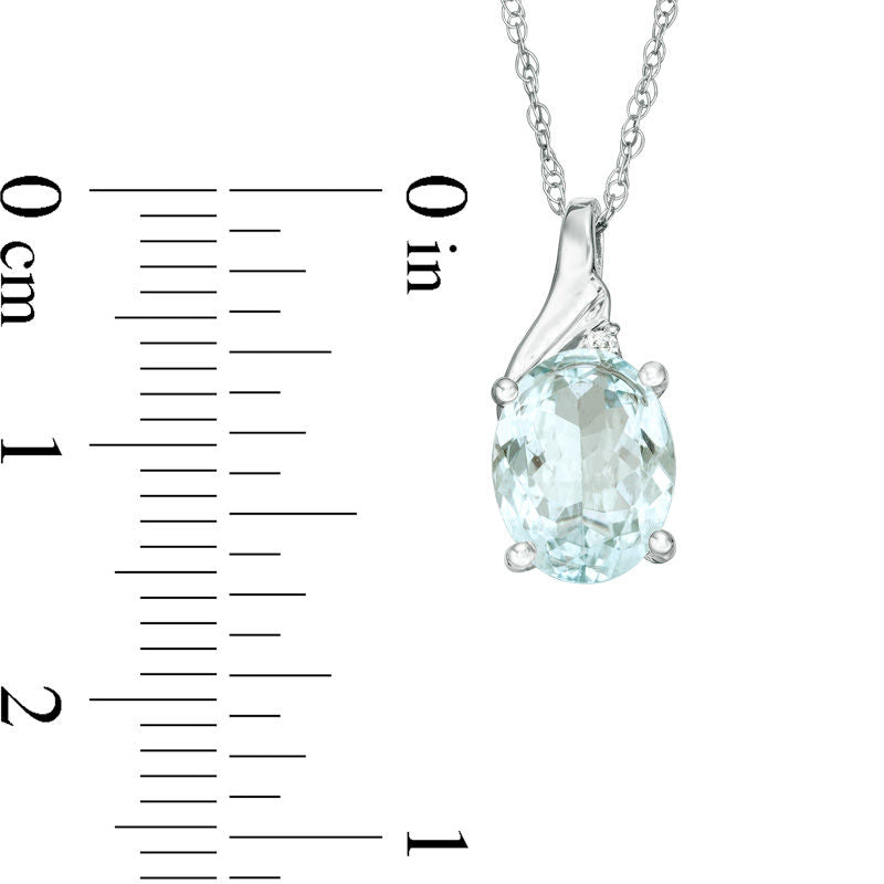 Oval Aquamarine and Natural Diamond Accent Swirl Top Pendant in 10K White Gold