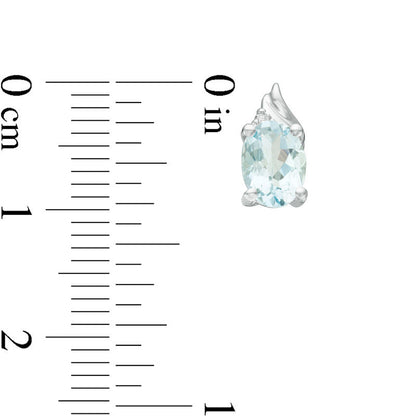 Oval Aquamarine and Diamond Accent Swirl Top Drop Earrings in 10K White Gold