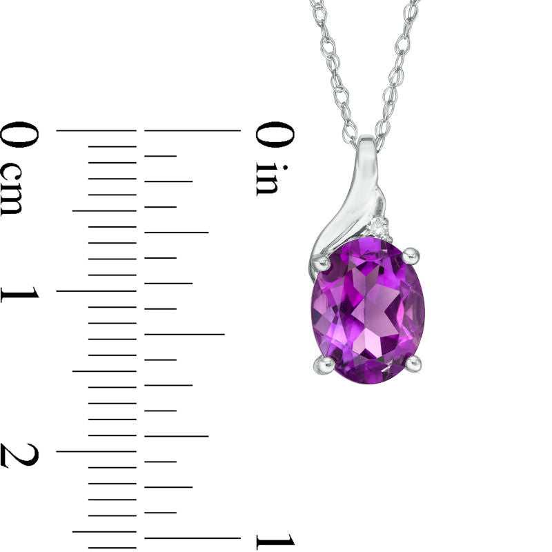 Oval Amethyst and Natural Diamond Accent Swirl Top Pendant in 10K White Gold