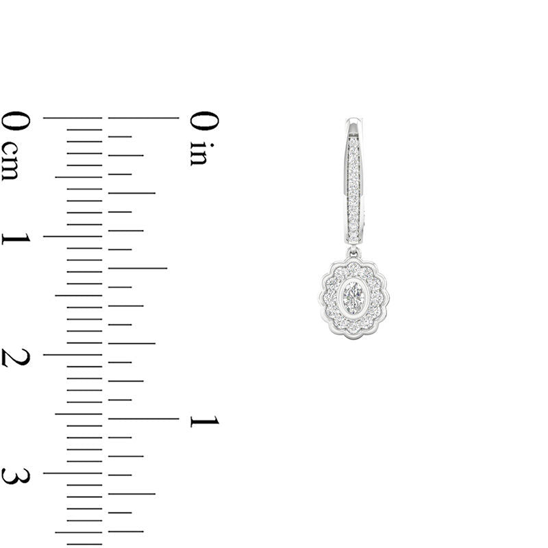0.5 CT. T.W. Oval Diamond Flower Frame Drop Hoop Earrings in 10K White Gold