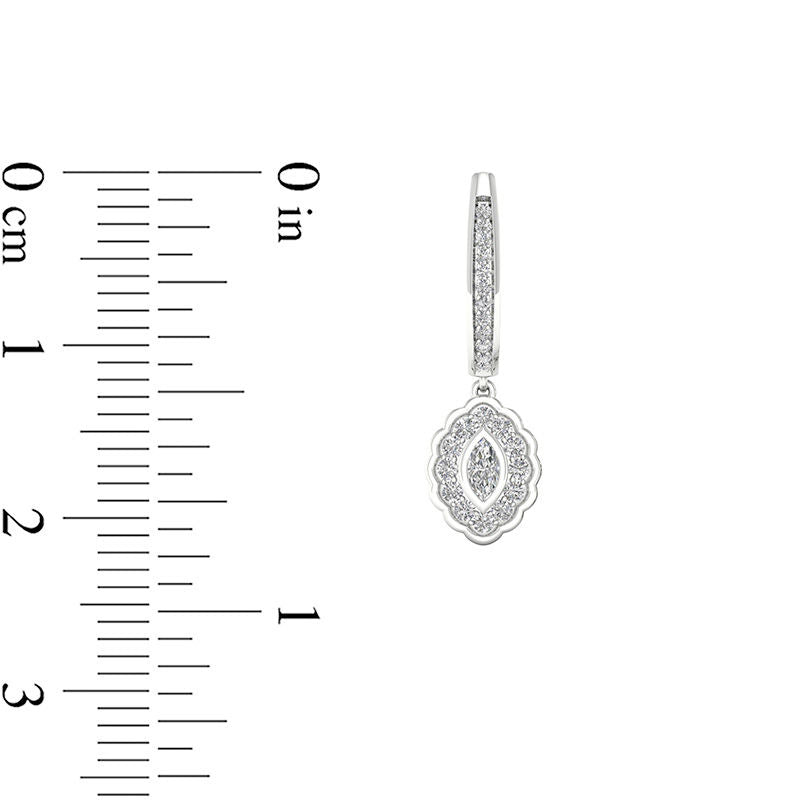 0.5 CT. T.W. Marquise Diamond Flower Frame Drop Hoop Earrings in 10K White Gold