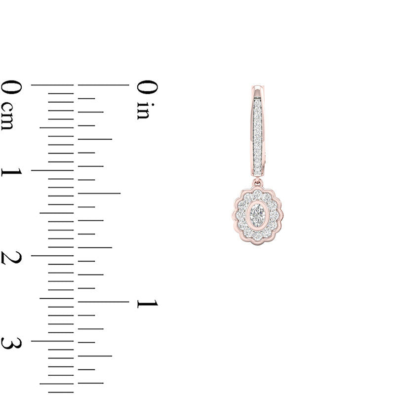 0.5 CT. T.W. Oval Diamond Flower Frame Drop Hoop Earrings in 10K Rose Gold