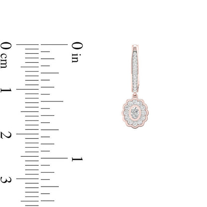 0.5 CT. T.W. Oval Diamond Flower Frame Drop Hoop Earrings in 10K Rose Gold