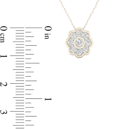 0.5 CT. T.W. Natural Diamond Flower Frame Pendant in 10K Yellow Gold