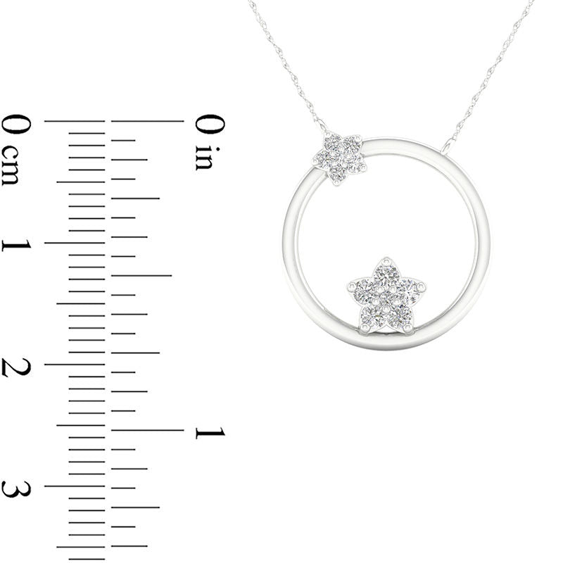 0.2 CT. T.W. Natural Diamond Double Star Circle Necklace in 10K White Gold