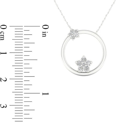 0.2 CT. T.W. Natural Diamond Double Star Circle Necklace in 10K White Gold