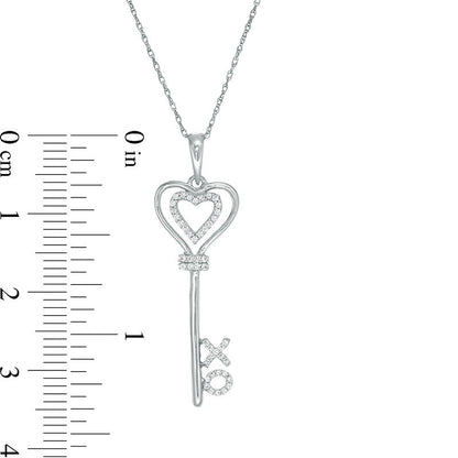 0.1 CT. T.W. Natural Diamond "XO" Heart-Top Key Pendant in Sterling Silver
