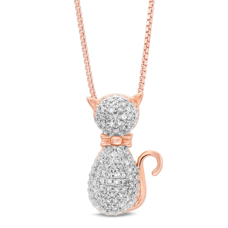 0.2 CT. T.W. Natural Diamond Cat Pendant in Sterling Silver with 18K Rose Gold Plate