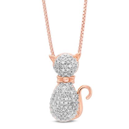 0.2 CT. T.W. Natural Diamond Cat Pendant in Sterling Silver with 18K Rose Gold Plate