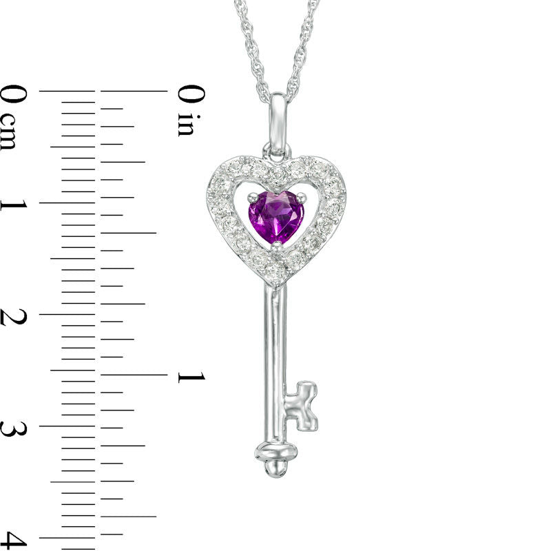 5.0mm Amethyst and Lab-Created White Sapphire Heart-Top Key Pendant in Sterling Silver