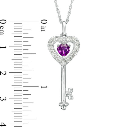 5.0mm Amethyst and Lab-Created White Sapphire Heart-Top Key Pendant in Sterling Silver