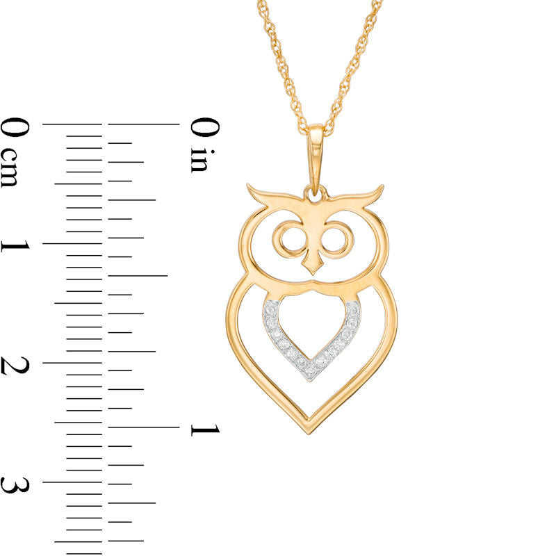 0.05 CT. T.W. Natural Diamond Laser-Cut Owl Pendant in 10K Yellow Gold