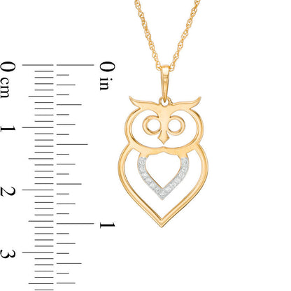0.05 CT. T.W. Natural Diamond Laser-Cut Owl Pendant in 10K Yellow Gold
