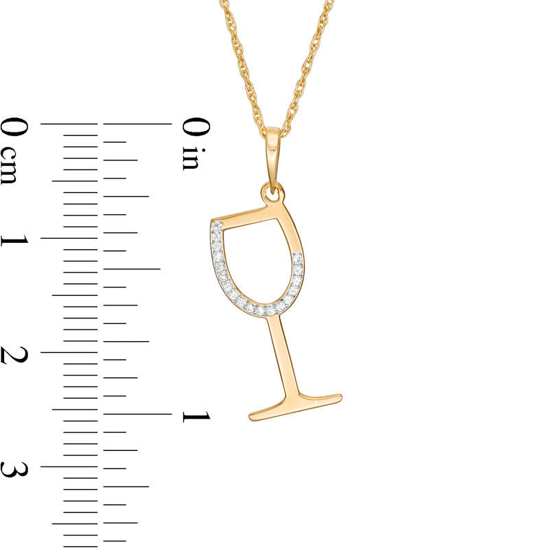 0.05 CT. T.W. Natural Diamond Laser-Cut Wine Glass Pendant in 10K Yellow Gold