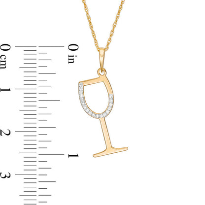 0.05 CT. T.W. Natural Diamond Laser-Cut Wine Glass Pendant in 10K Yellow Gold