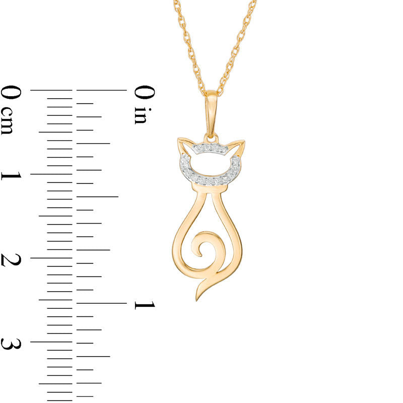 0.05 CT. T.W. Natural Diamond Laser-Cut Cat Pendant in 10K Yellow Gold