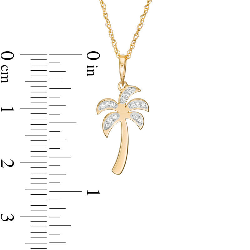 0.05 CT. T.W. Natural Diamond Laser-Cut Palm Tree Pendant in 10K Yellow Gold