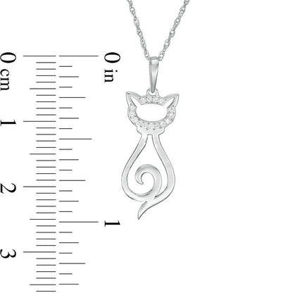 0.05 CT. T.W. Natural Diamond Laser-Cut Cat Pendant in 10K White Gold