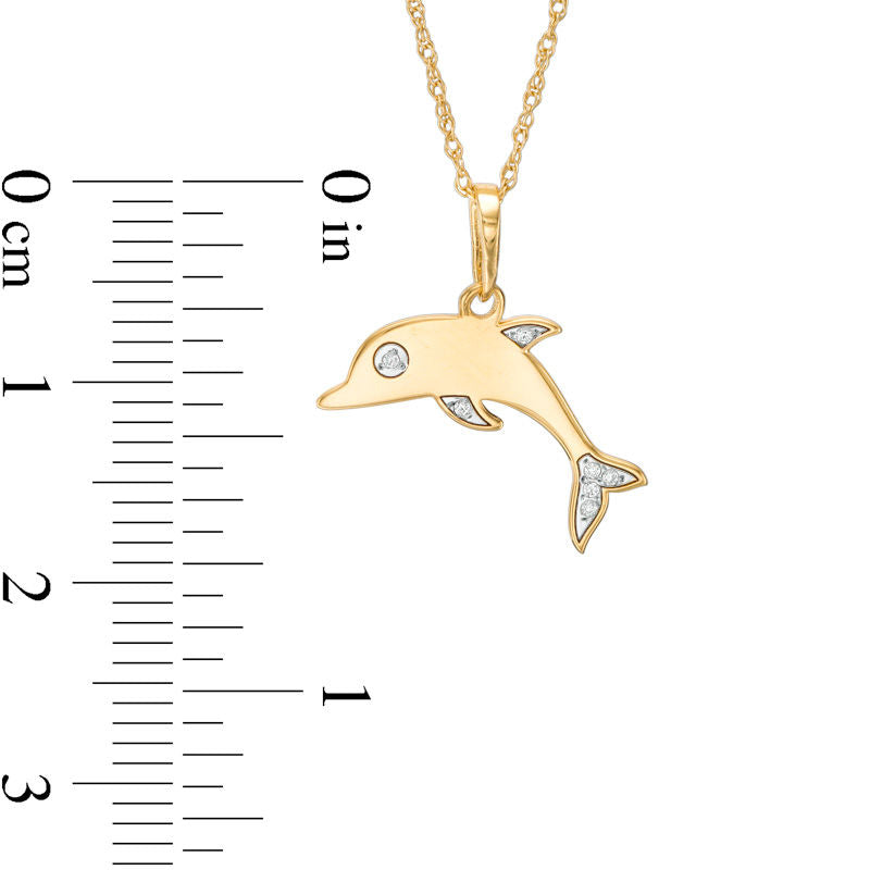 Natural Diamond Accent Laser-Cut Dolphin Pendant in 10K Yellow Gold