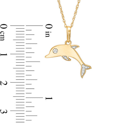 Natural Diamond Accent Laser-Cut Dolphin Pendant in 10K Yellow Gold