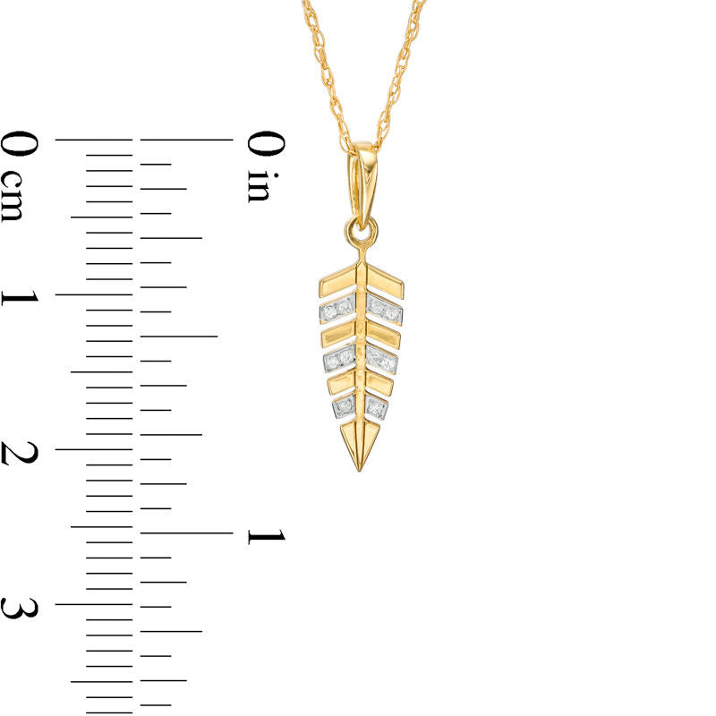 Natural Diamond Accent Laser-Cut Feather Pendant in 10K Yellow Gold