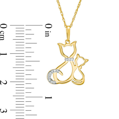 Natural Diamond Accent Laser-Cut Cat and Kitten Pendant in 10K Yellow Gold