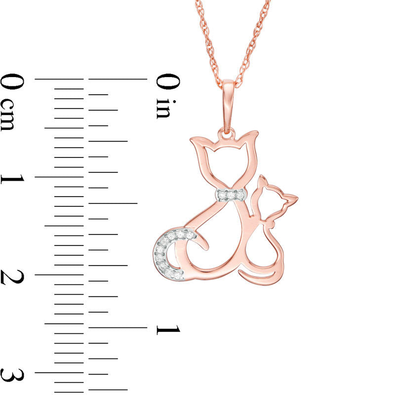 Natural Diamond Accent Laser-Cut Cat and Kitten Pendant in 10K Rose Gold