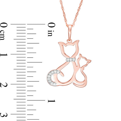 Natural Diamond Accent Laser-Cut Cat and Kitten Pendant in 10K Rose Gold