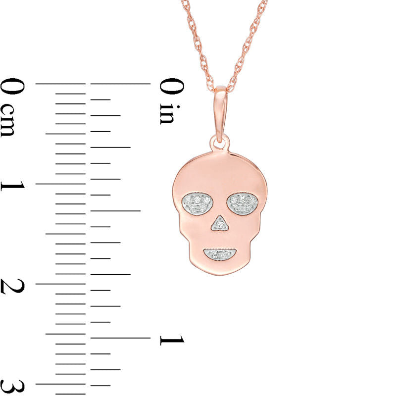 Natural Diamond Accent Laser-Cut Skull Pendant in 10K Rose Gold