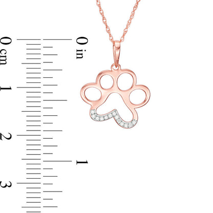 Natural Diamond Accent Laser-Cut Dog Paw Print Pendant in 10K Rose Gold