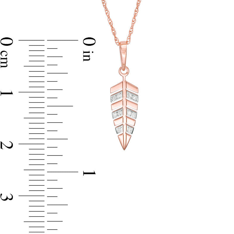 Natural Diamond Accent Laser-Cut Feather Pendant in 10K Rose Gold