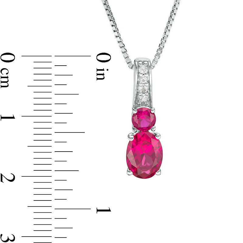 Lab-Created Ruby and White Sapphire Duo Drop Pendant in Sterling Silver