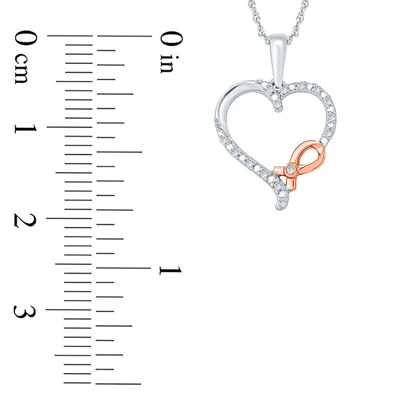 0.05 CT. T.W. Natural Diamond Awareness Ribbon and Heart Pendant in 10K Two-Tone Gold